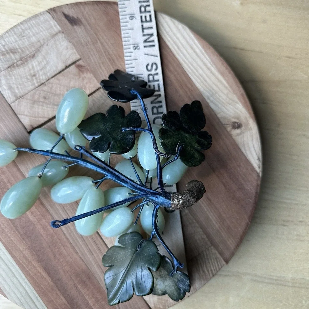 Vintage Grape Cluster 7 Inch Nephrite Jade Alabaster Leaves Mid Century Decor